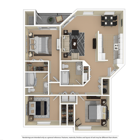 3 bedroom floor plan Aloha Oregon Quatama Village Apartments 